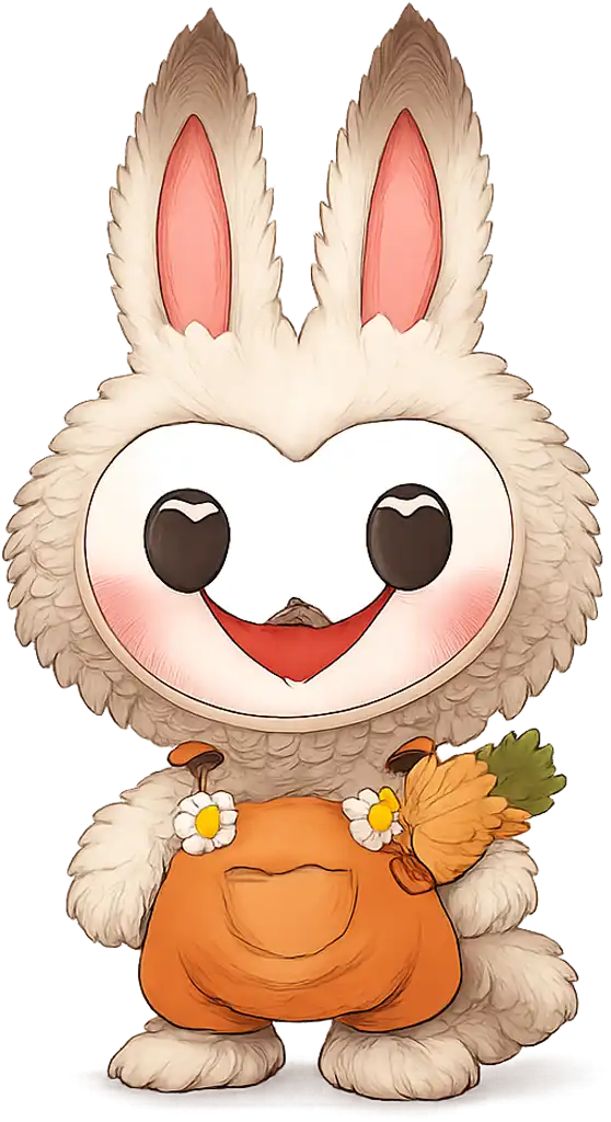 Ilustración del personaje Labubu, juguete coleccionable viral de 2025, mostrado sin fondo y en formato cuadrado