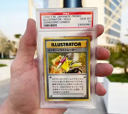 Carta Pokémon Pikachu Illustrator PSA 10 certificada por PSA, reconocida por Guinness World Records como la carta Pokémon más cara del mundo