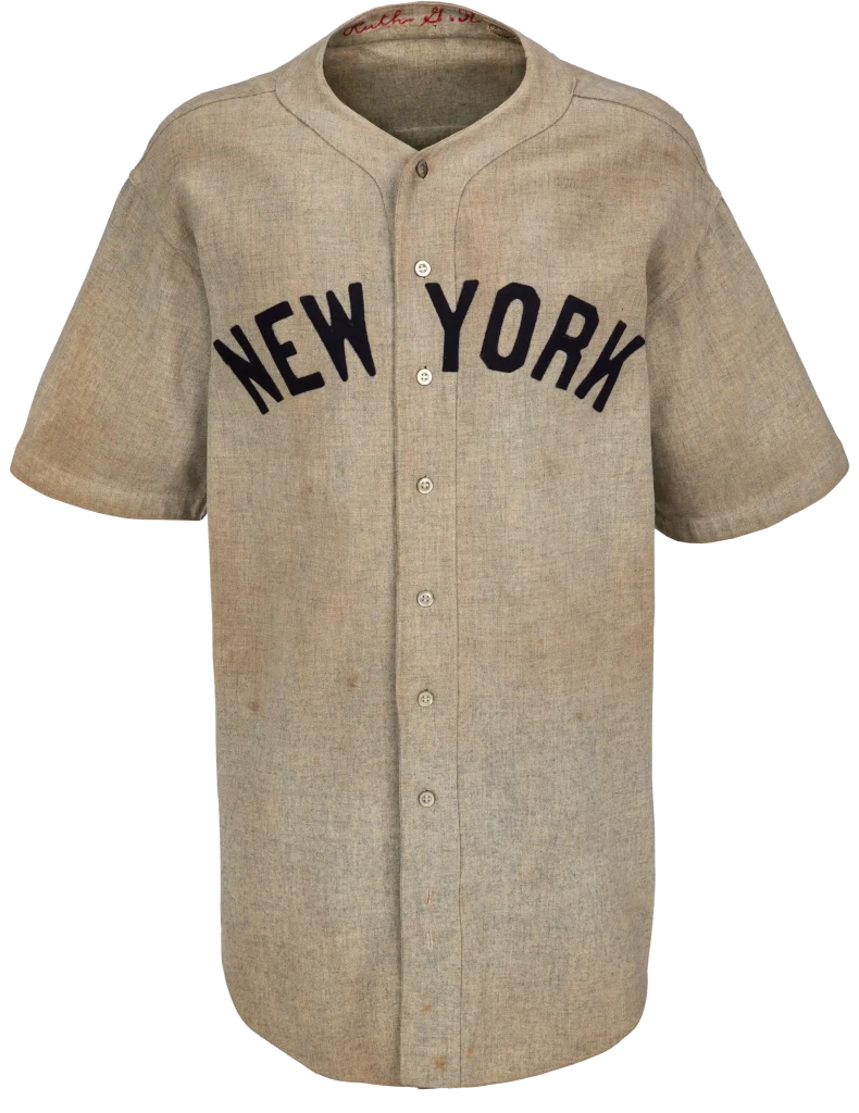 Camiseta original utilizada por Babe Ruth en la Serie Mundial de 1932 con la inscripción “New York” en el pecho