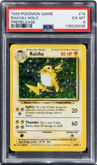 Carta Pokémon Prerelease Raichu holográfica de 1999 certificada por PSA presentada en Heritage Auctions
