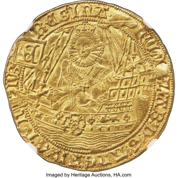 Elizabeth I Gold Ship Ryal de 15 chelines, acuñado entre 1584 y 1586