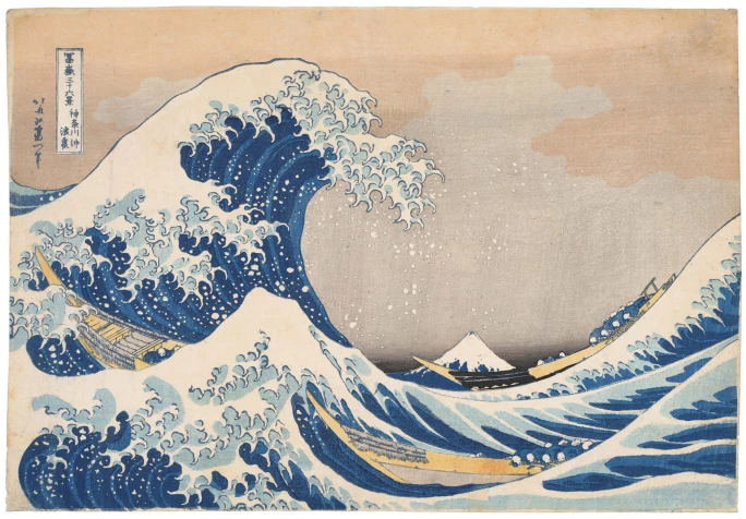 The Great Wave Off Kanagawa, xilografía japonesa de Katsushika Hokusai con el Monte Fuji al fondo