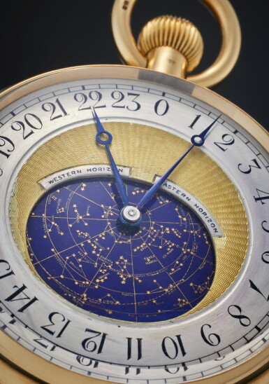 Detalle del Audemars Piguet Grosse Pièce con carta celeste azul del cielo de Londres y escala de tiempo sidéreo.