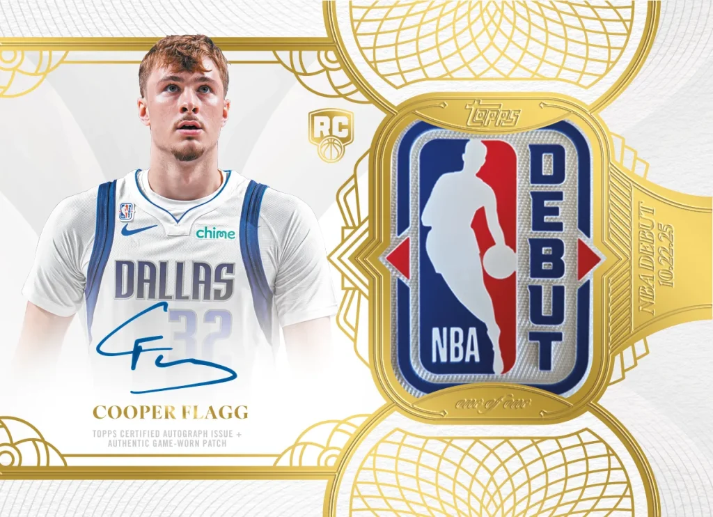 Tarjeta Cooper Flagg Rookie Debut Patch Autograph 1/1 de Topps Chrome Updates Basketball
